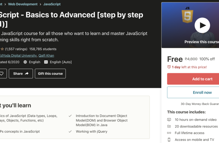 JavaScript – Basics to Advanced [step by step (2021)] [100% OFF UDEMY COUPON]